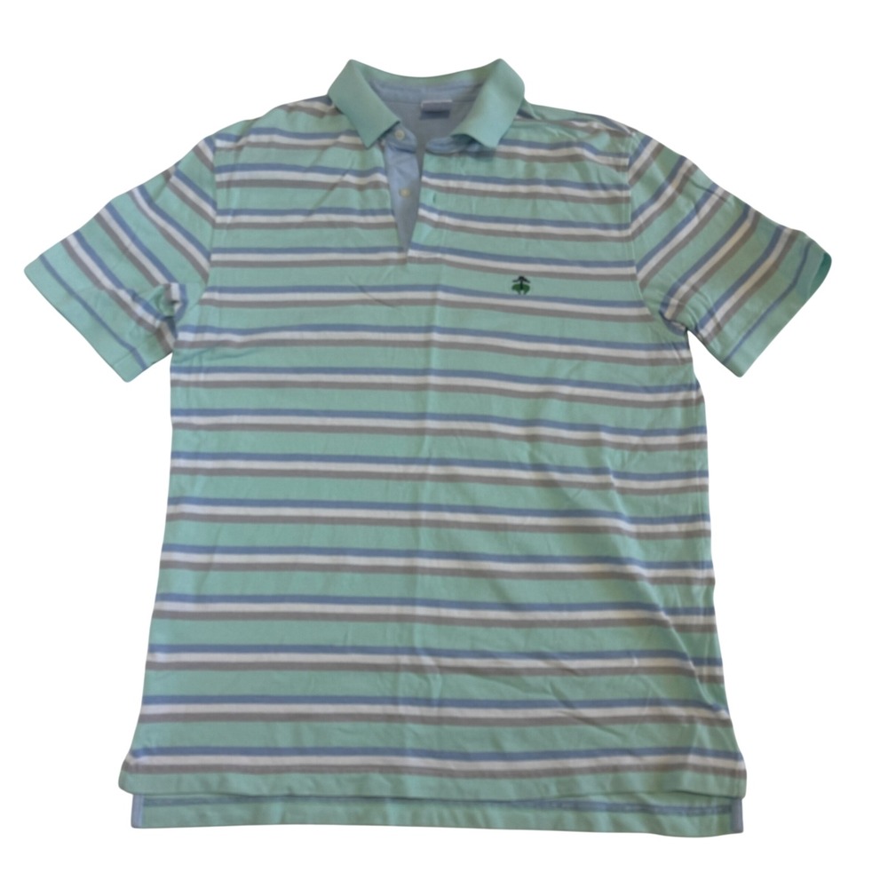 Brooks Brothers Blue Striped Polo Shirt Mens Sz L Original Fit Striped Cotton